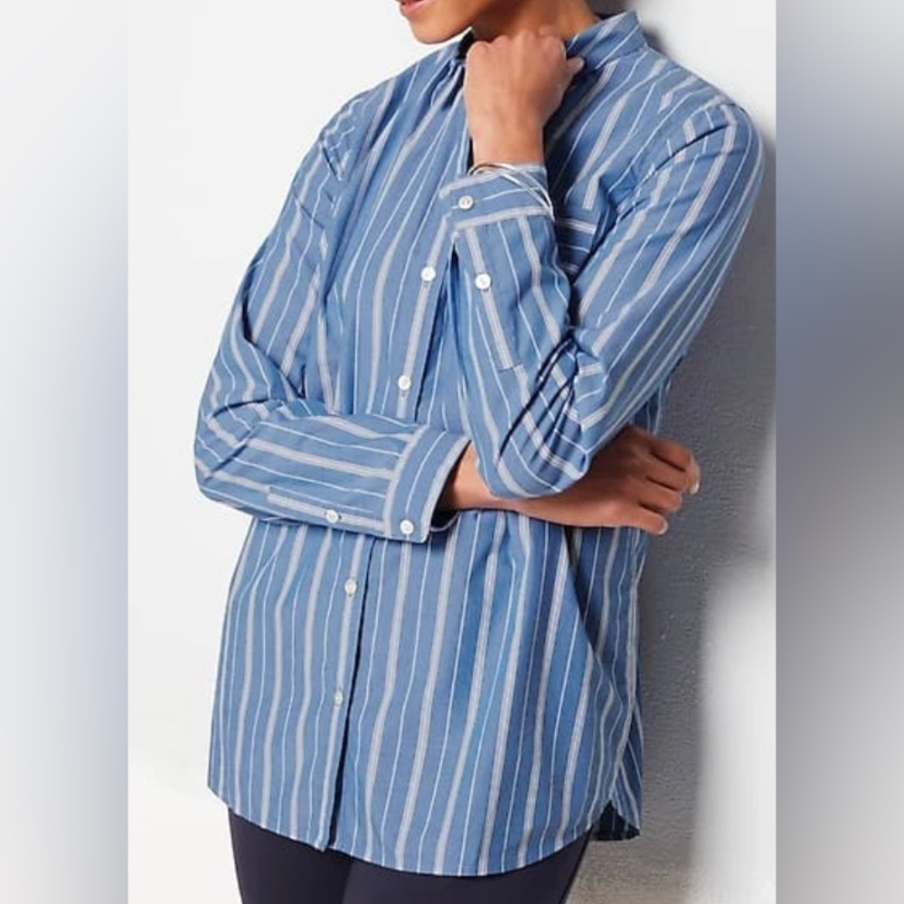 NWT. J. Jill Blue Striped 2XL Easy Everyday Essential Cotton Button Down